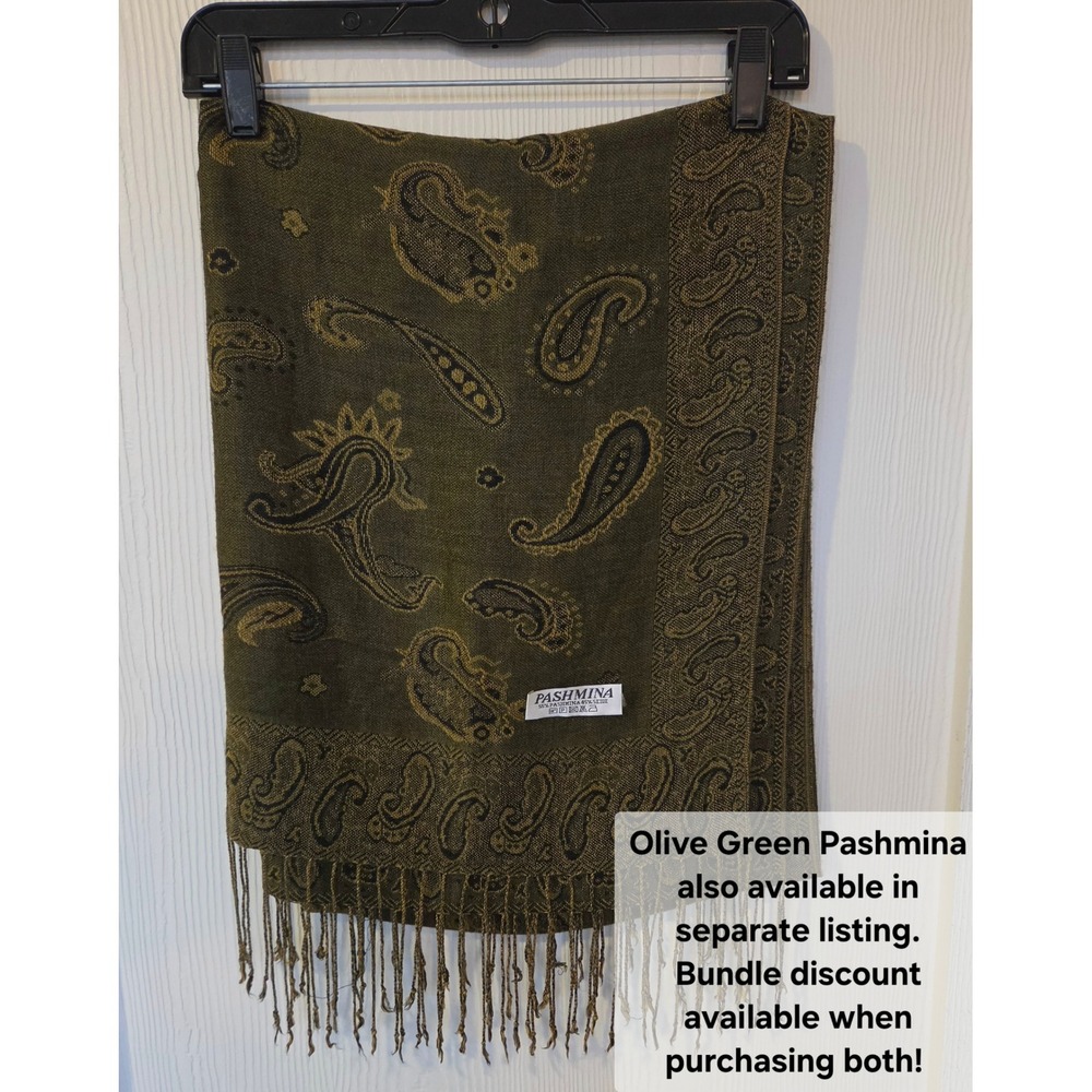 Pashmina 100% Cashmere Paisley Scarf Shawl Old Money Quiet Luxury Academia Fall - Picture 6 of 6